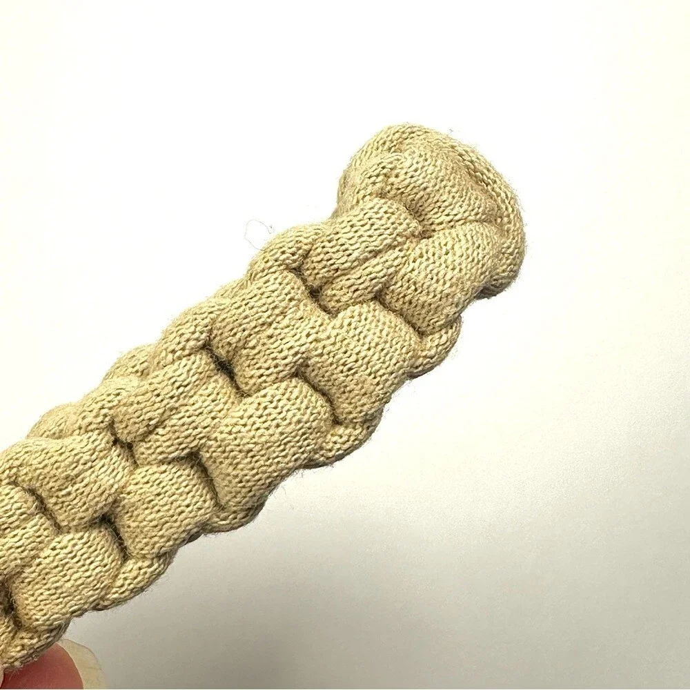 Tan Box Knot Keychain Gold Ring Braided T-Shirt Yarn Macrame Nautical Lanyard